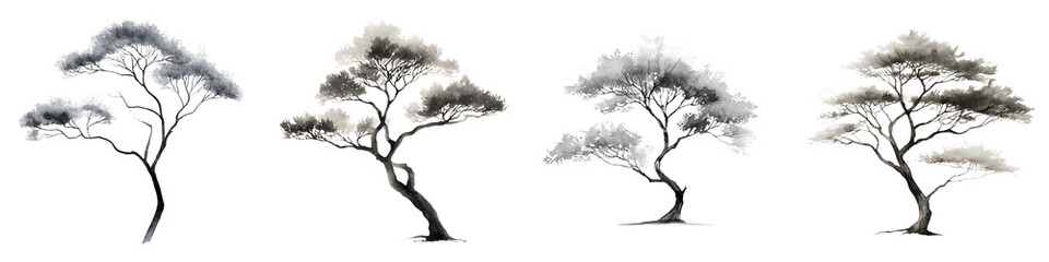 Ink Wash Pine Tree Collection: Asian Style Nature Illustrations