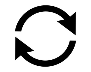 Arrowhead icon has a sharp refresh or reload on on transparent background.