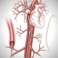 Close up of anatomical cardiac angiogram catheter medical heart equipment