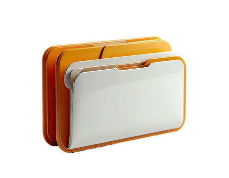 A 3D rendered orange folder icon with a white label, suggesting digital organization or data storage