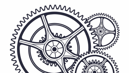 Intricate Gear System Detailed Black and White Mechanical Cogwheel Illustration