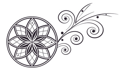 Fototapeta premium Ornate Floral Mandala with Swirling Tendrils and Delicate Dot Accents