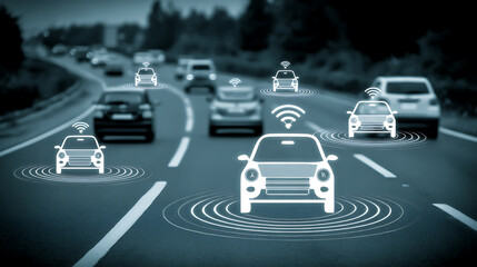 Autonomous vehicles communicating via wireless signals on a highway