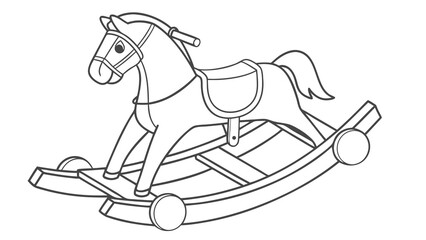 Obraz premium Outlined Rocking Horse Toy with Detailed Bridle and Saddle