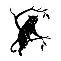 Vector art illustration of a panther silhouette on a branch