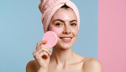 Woman smiles, applying face mask