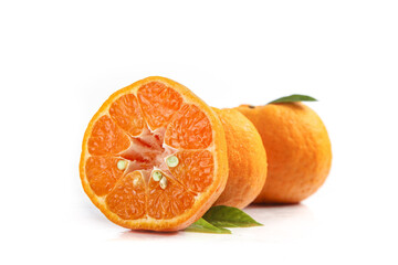 Fresh Seedless Honey Oranges from Yichang China Cut in Half Showing Sweet Juicy Segments