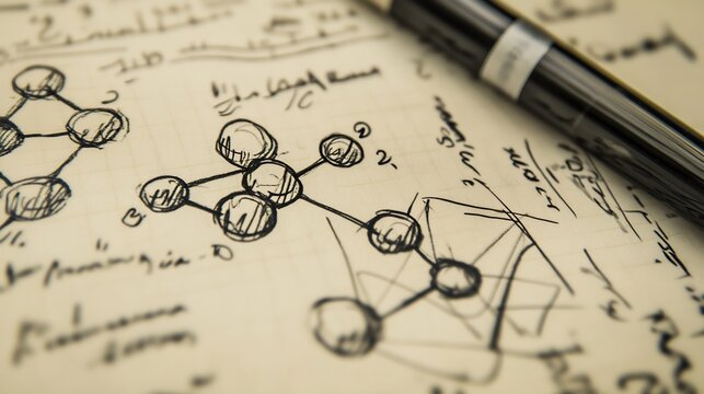 Hand drawn chemistry notes doodles of atoms formulas on paper academic science sketch style textbook concept artwork - Powered by Adobe