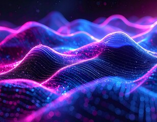 Abstract waves of light, blue and pink, with a futuristic and technological feel.