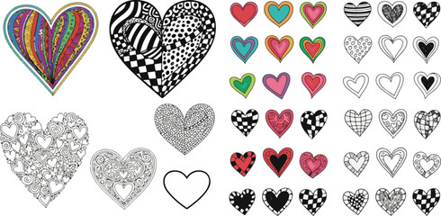 Collection of Stylized Hearts with Diverse Patterns and Ornate Designs