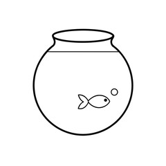 Fishbowl with a small fish inside on transparent background