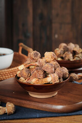 Fresh Dried Agaricus Blazei Mushrooms from Yunnan Province in Rustic Wooden Bowls Food Photography