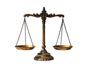 Ornate bronze scales of justice, meticulously detailed, reflecting light, stand on a decorative base