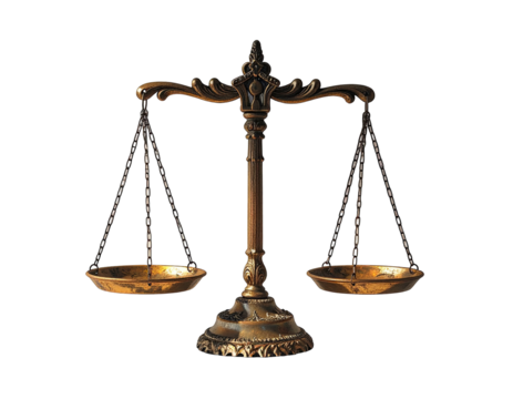 Ornate bronze scales of justice, meticulously detailed, reflecting light, stand on a decorative base