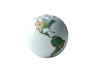 A stylized, slightly low-poly globe centered, showing North and South America, with simplified landmasses and oceans, against a black background