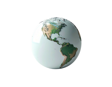 A stylized, slightly low-poly globe centered, showing North and South America, with simplified landmasses and oceans, against a black background