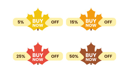 Autumn Maple Leaves Discount Sticker Pack - Editable Vector : Suitable for Use in Apps, Digital Content, and Printed Materials Related to Seasonal, Label and Stickers, Marketing and Advertising Themes