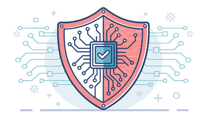 Digital Security Shield with Integrated Circuit and Checkmark Symbol
