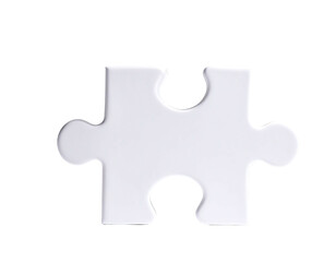 Fototapeta premium A single, off-white, 3D-rendered jigsaw puzzle piece, set against a black background. The piece has a subtle, glossy sheen