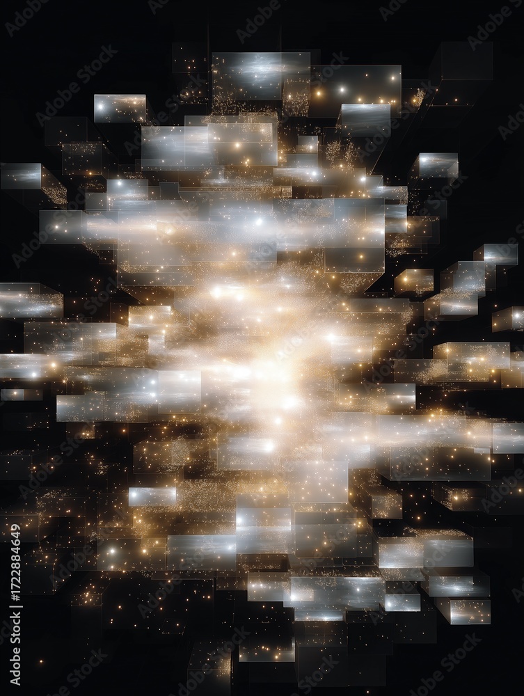 Aufkleber abstract digital art piece that appears to be made up of small squares and rectangles arranged in a 
