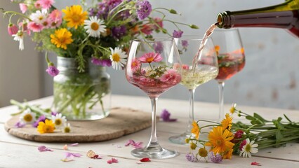 Pouring Wildflowers into Wine Glasses: A Summer Still Life