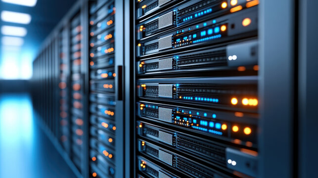 High tech server nodes with layered security and vibrant LED indicators create secure data
