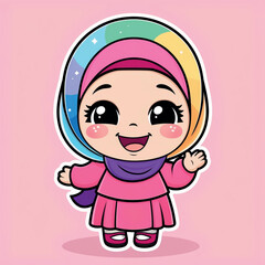 Cute cartoon Muslim girl in a  colourful hijab vector illustration