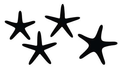 Obraz premium Four black starfish silhouettes floating artistically underwater marine life creatures vector