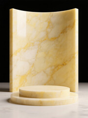 Gold marble podium with black background for product presentation