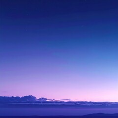 Fototapeta premium Ethereal nighttime scene with vibrant purple hues, soft cloud layer, and a starry sky creating a serene, dreamy, and atmospheric ambiance