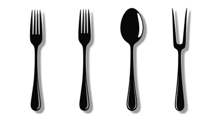 Collection of shiny silver cutlery including forks spoon and carving fork isolated on white vector