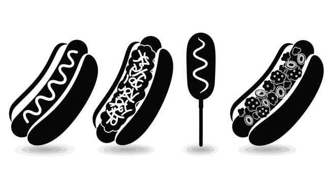 Set of hot dogs and corn dog with condiments delicious fast food icons vector - Powered by Adobe