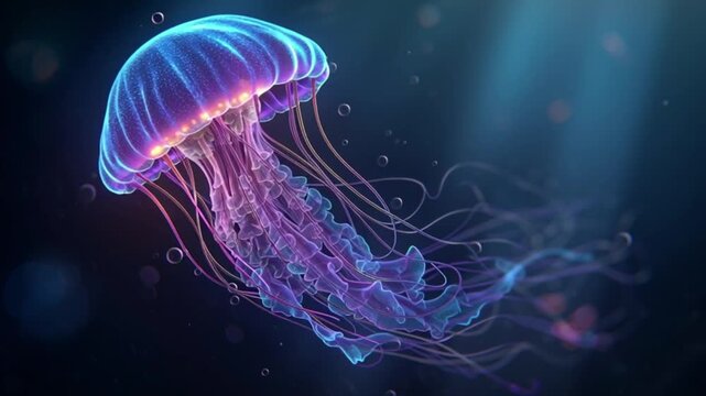 Glowing jellyfish swimming in the deep blue ocean underwater wildlife marine life aquatic sea creature