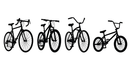 Obraz premium Collection of diverse bicycle silhouettes for transportation and recreation vector