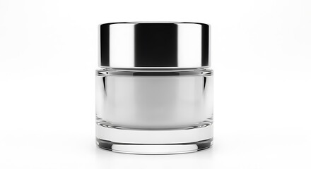 Glass jar with silver lid isolated on white background