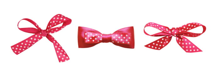 Set of pink silk polka dot ribbon bow isolated on white or transparent background