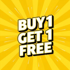 Eyecatching buy one get one free promotion graphic on a vibrant yellow background, perfect for attracting customer attention and boosting sales