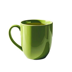 A full, light-green ceramic mug with a curved handle, showcasing a yellowish-green beverage inside, illuminated by a subtle light source