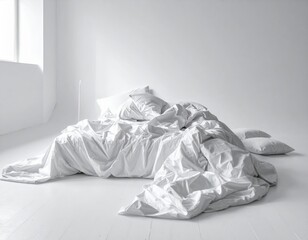 Cozy white bedding in minimalist room