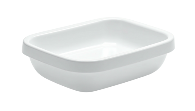 Small, rectangular, white, ceramic dish with slightly raised edges and a shallow, smooth interior