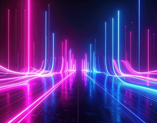 Neon-lit, futuristic pathway with vibrant pink and blue lines