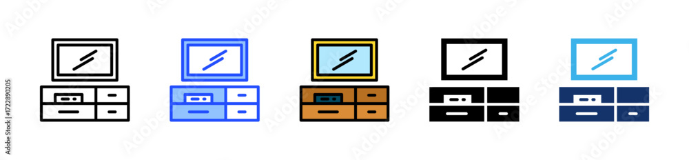 Poster floating tv console icon collection with multiple styles