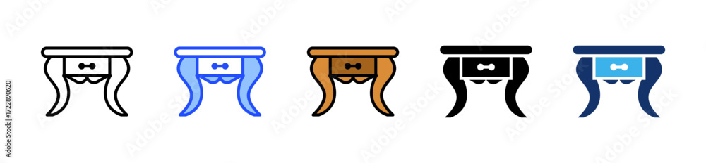 Poster vintage side table icon collection with multiple styles