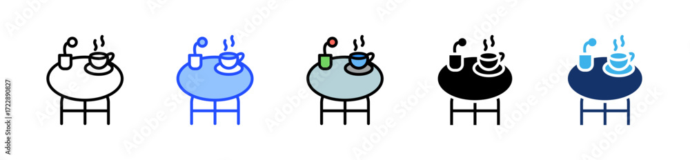 Poster stylish coffee table icon collection with multiple styles