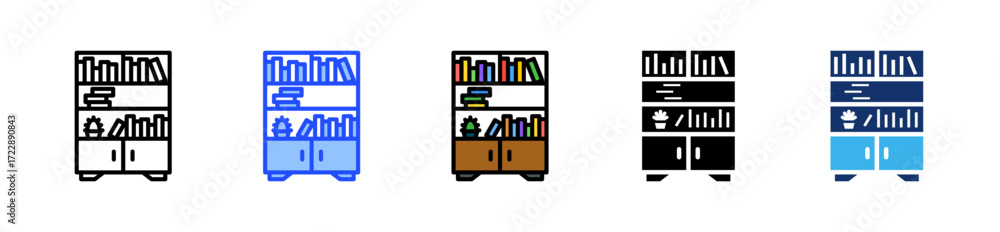 Poster minimalist bookshelf icon collection with multiple styles