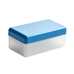 Rectangular translucent white plastic container with a solid light-blue lid.  Ideal for small items, storage or organization