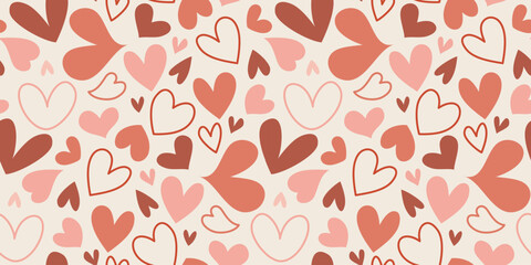 Love heart seamless pattern illustration. Cute romantic hearts background print. Valentine's day holiday backdrop texture, romantic wedding design.