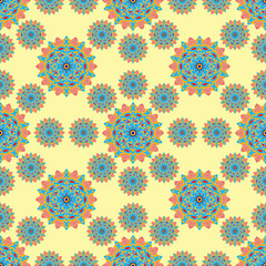 Colorful mandala drawings, fabric patterns, wallpapers