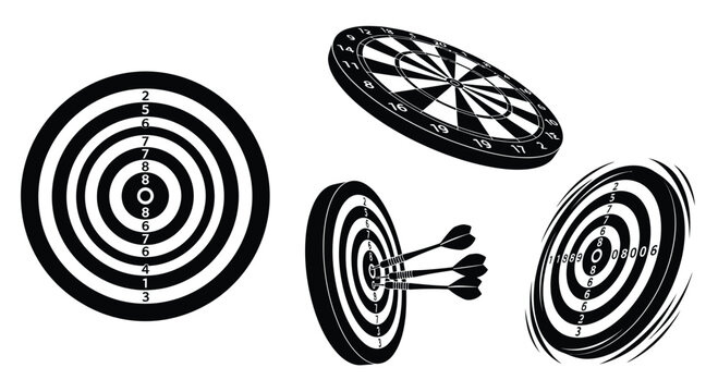 Darts and dartboards collection dynamic perspectives artistic sketch rendering game elements vector