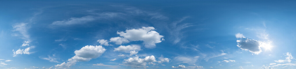Seamless cloudy blue sky hdri panorama 360 degrees angle view with zenith and beautiful clouds for use in 3d graphics or game development as sky dome or edit drone shot © NastyaPhoto